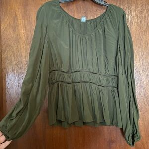 Old Navy Olive Green Long-Sleeve Peasant Blouse